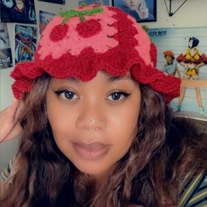 🍒 Handmade Crochet Cherry Ruffle Hat 🍒